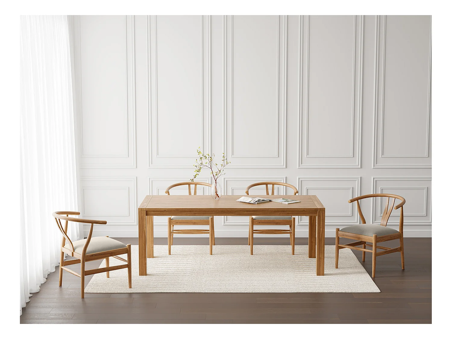 Lot de 6 chaises en teck et tissu - Naturel et Beige - POGIANA