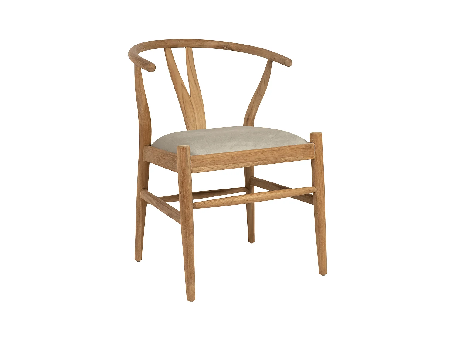 Lot de 6 chaises en teck et tissu - Naturel et Beige - POGIANA