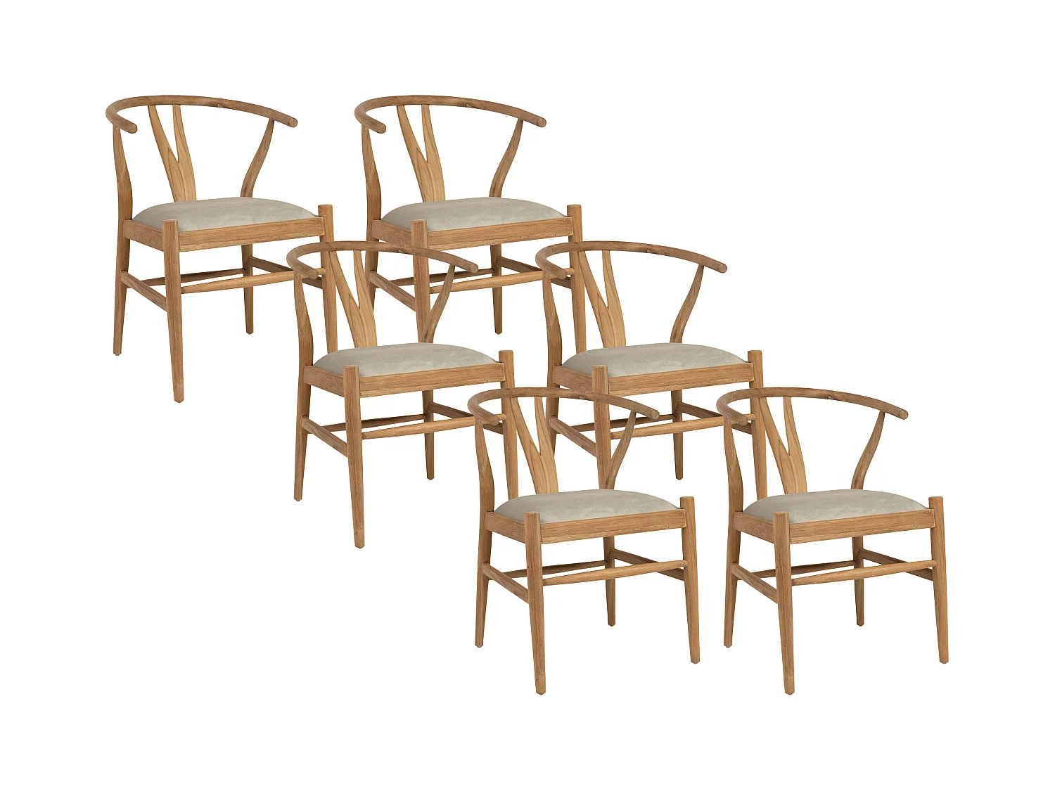 Conjunto de 6 sillas de teca y tela - Natural y Beige - POGIANA