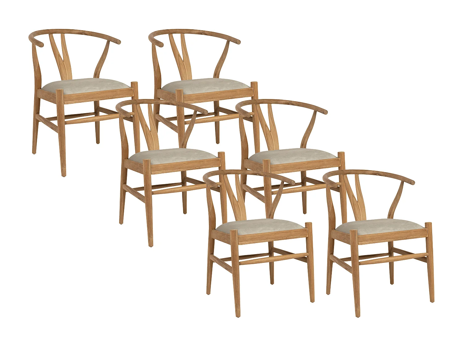 Conjunto de 6 sillas de teca y tela - Natural y Beige - POGIANA