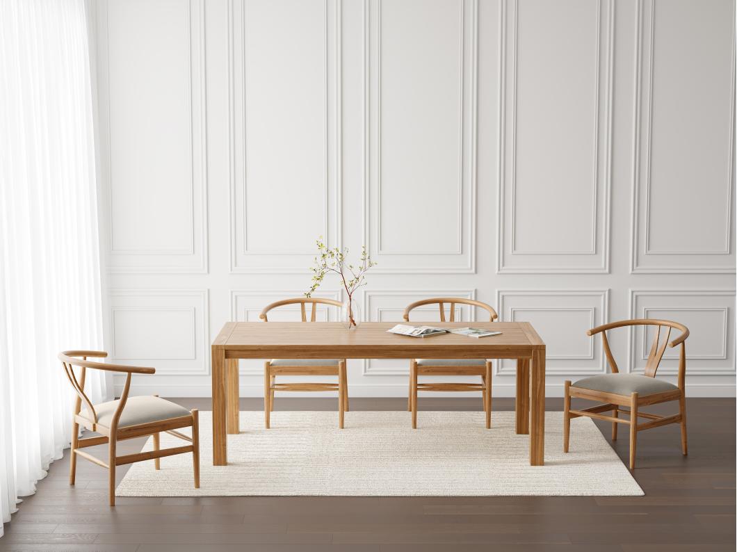 Lot de 6 chaises en teck et tissu - Naturel et Beige - POGIANA
