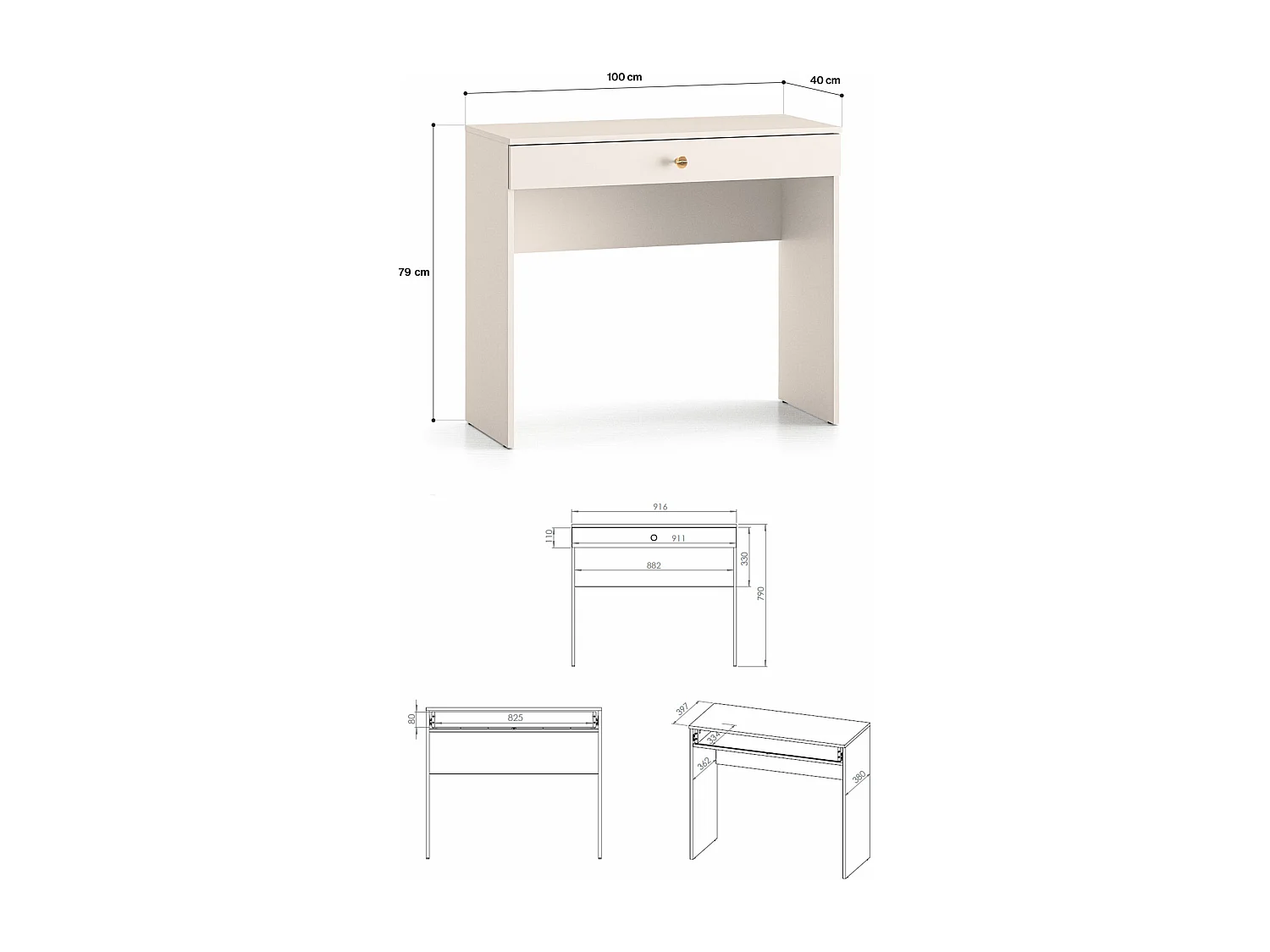 SCHMINKTISCH Selgin Kaschmir 100 / 40 / 79cm