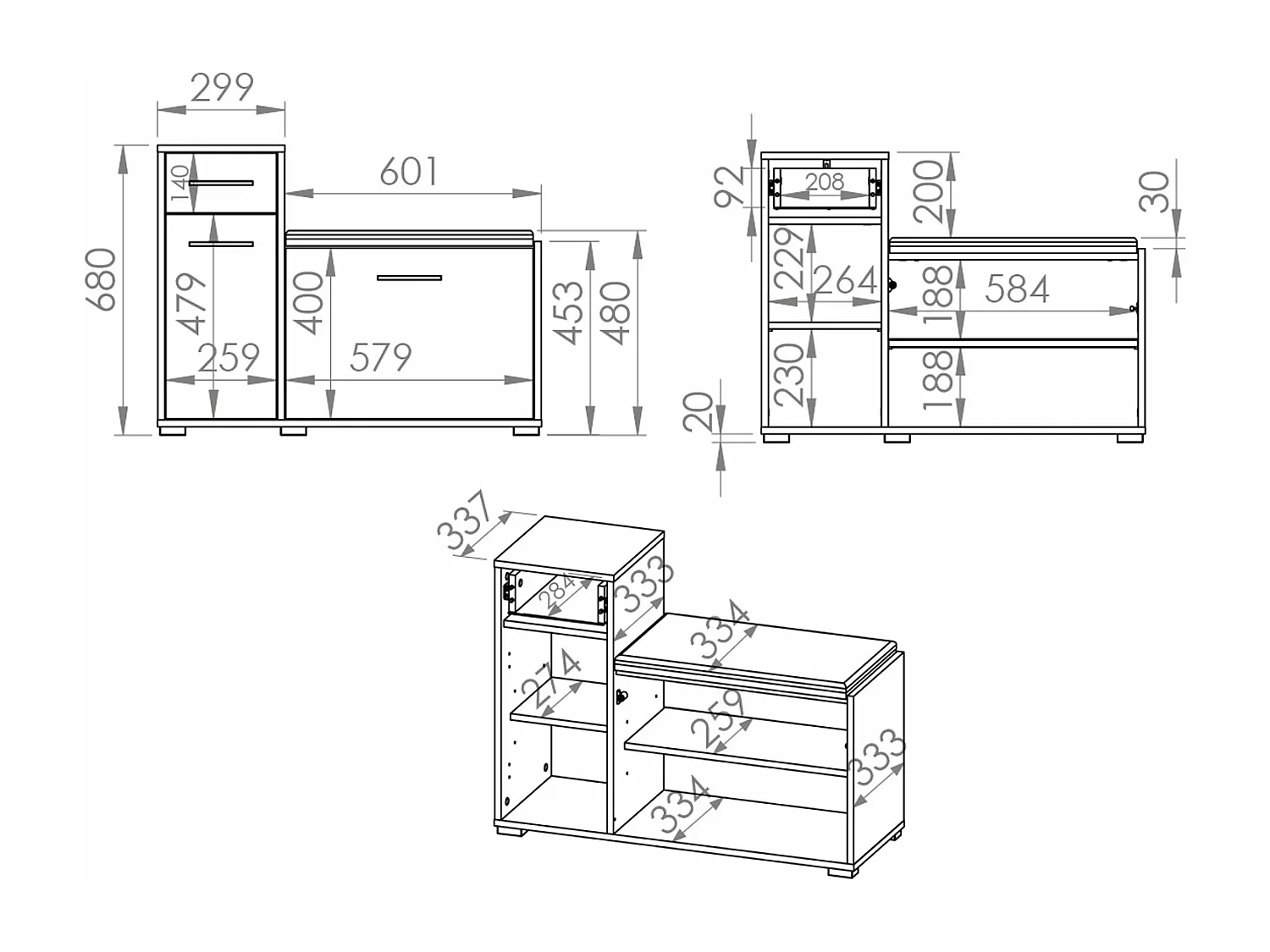 SCHUHSCHRANK Caro Sonoma Eiche hell / schwarz 90 / 34 / 68cm