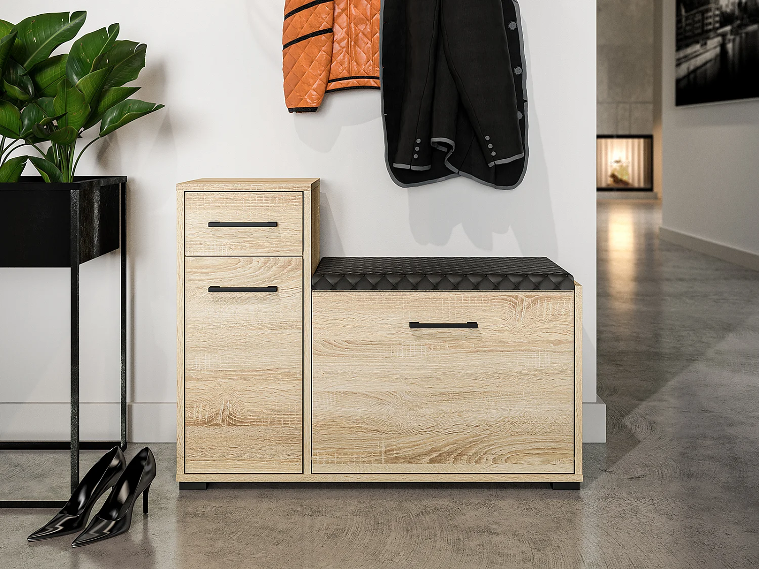 SCHUHSCHRANK Caro Sonoma Eiche hell / schwarz 90 / 34 / 68cm