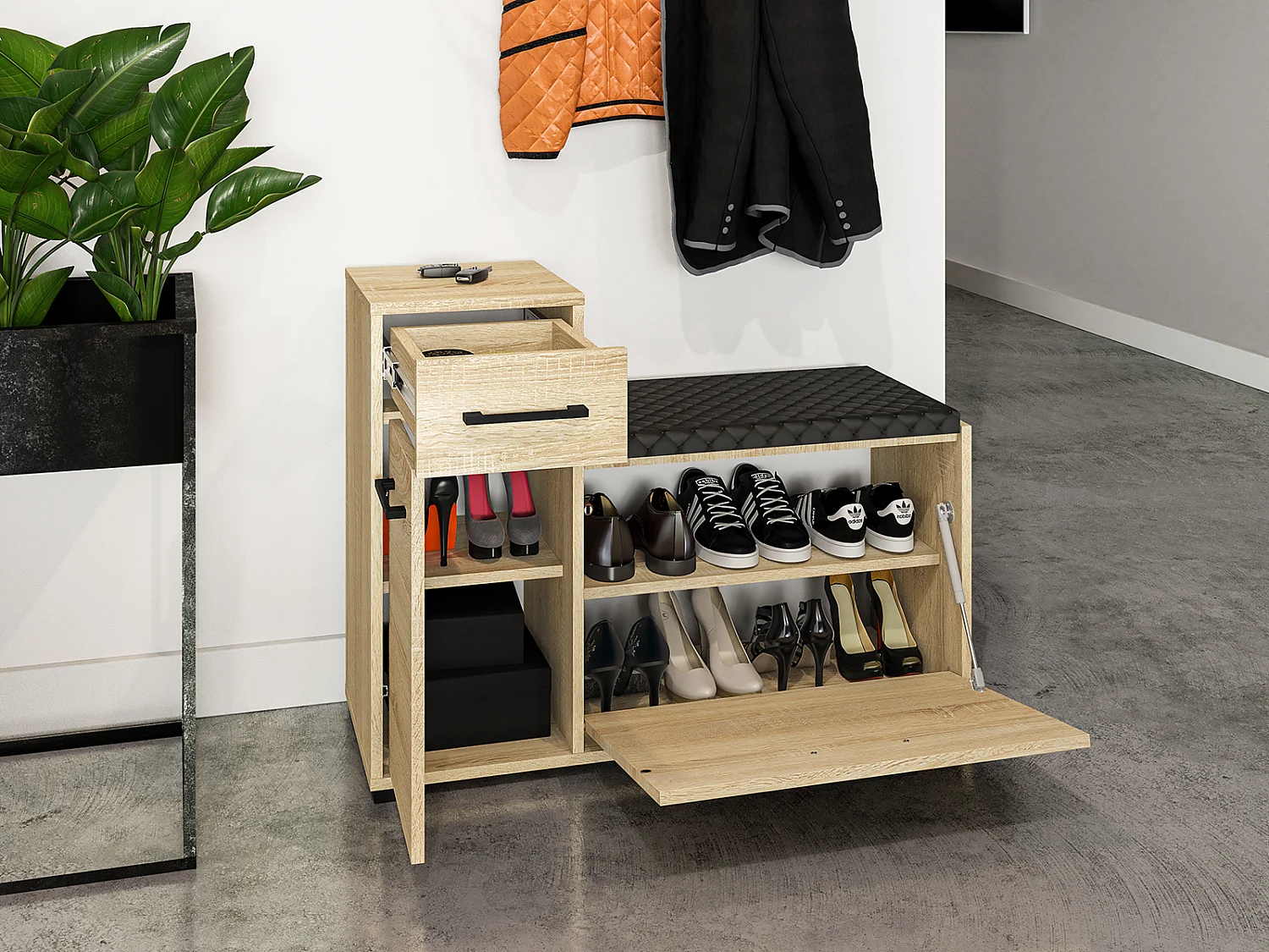 SCHUHSCHRANK Caro Sonoma Eiche hell / schwarz 90 / 34 / 68cm