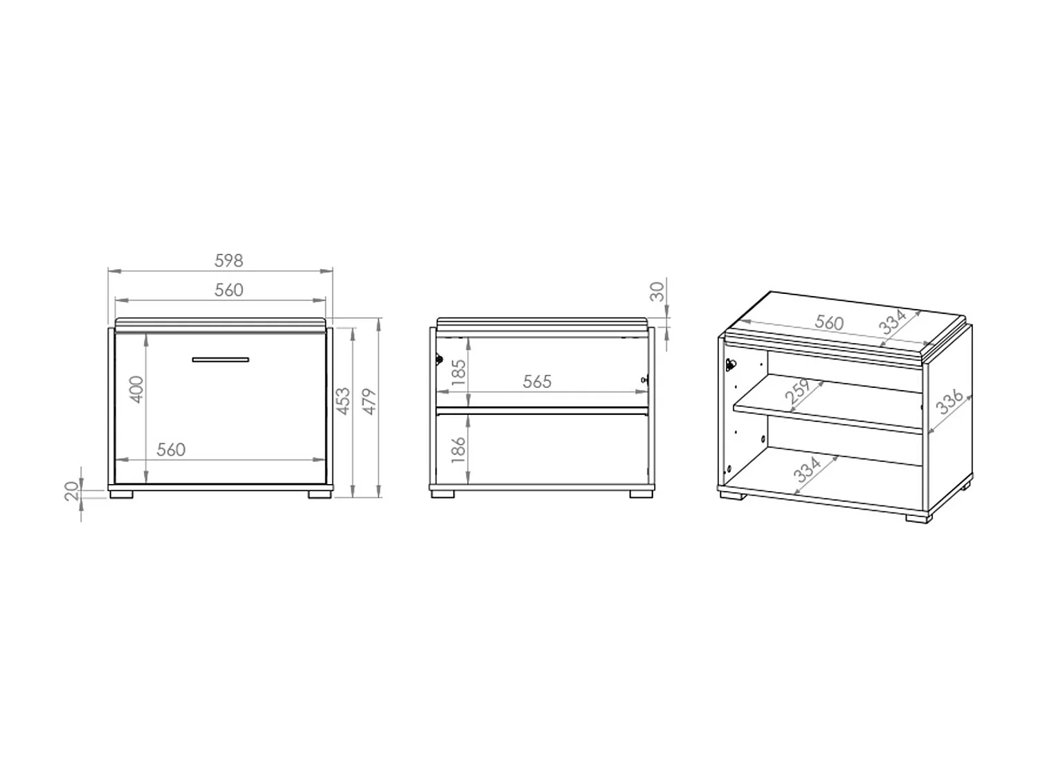 SCHUHBANK Caro Sonoma Eiche hell / schwarz 60 / 34 / 48cm