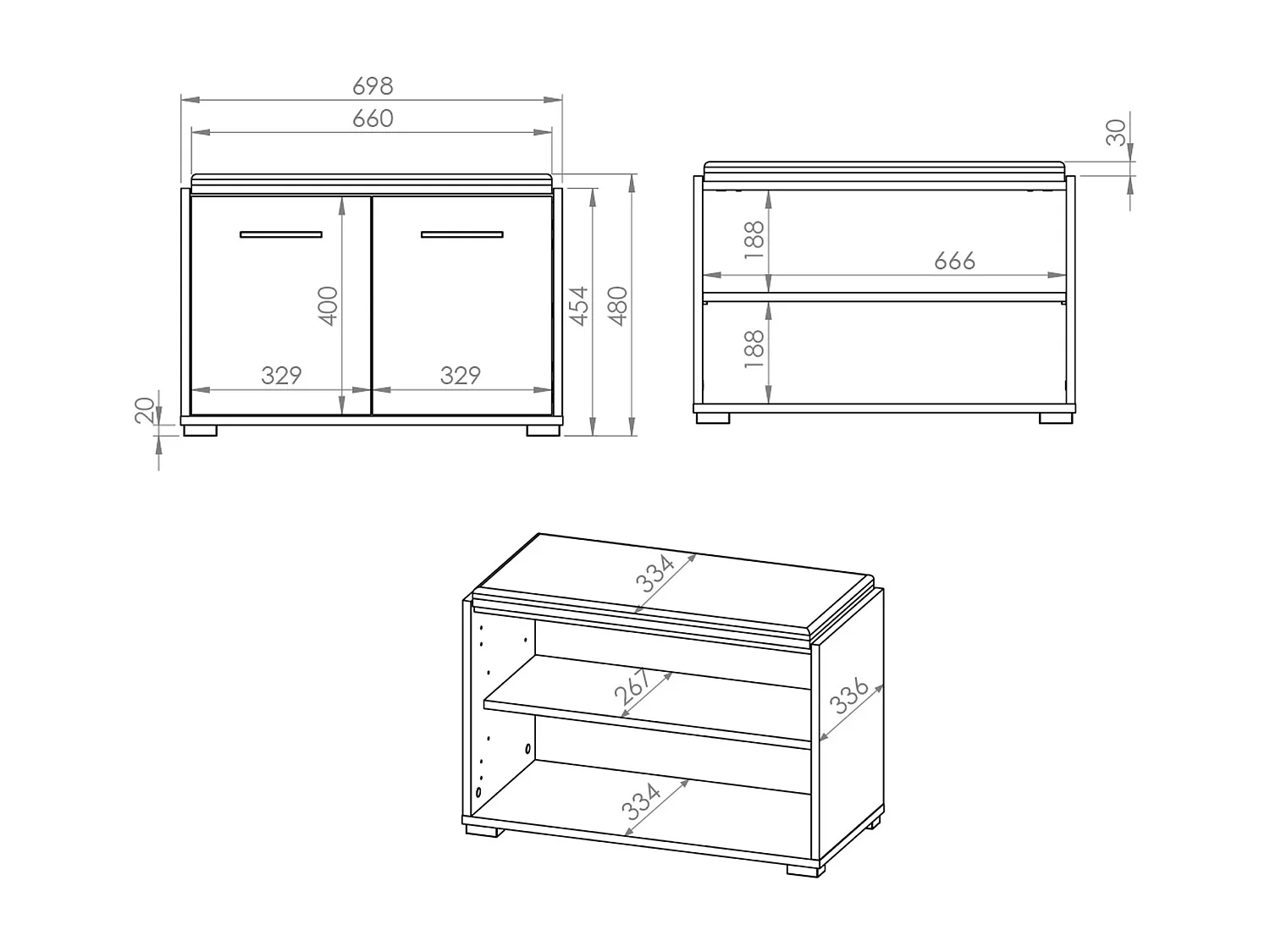 SCHUHBANK Caro Sonoma Eiche hell / schwarz 70 / 34 / 48cm