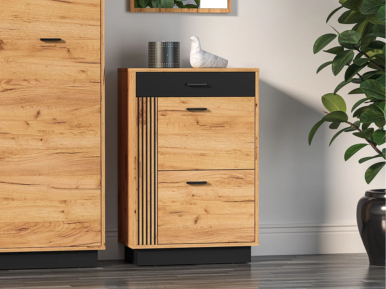 SCHUHSCHRANK Vasco Gold Craft Eiche / Schwarz 60 / 34 / 91cm