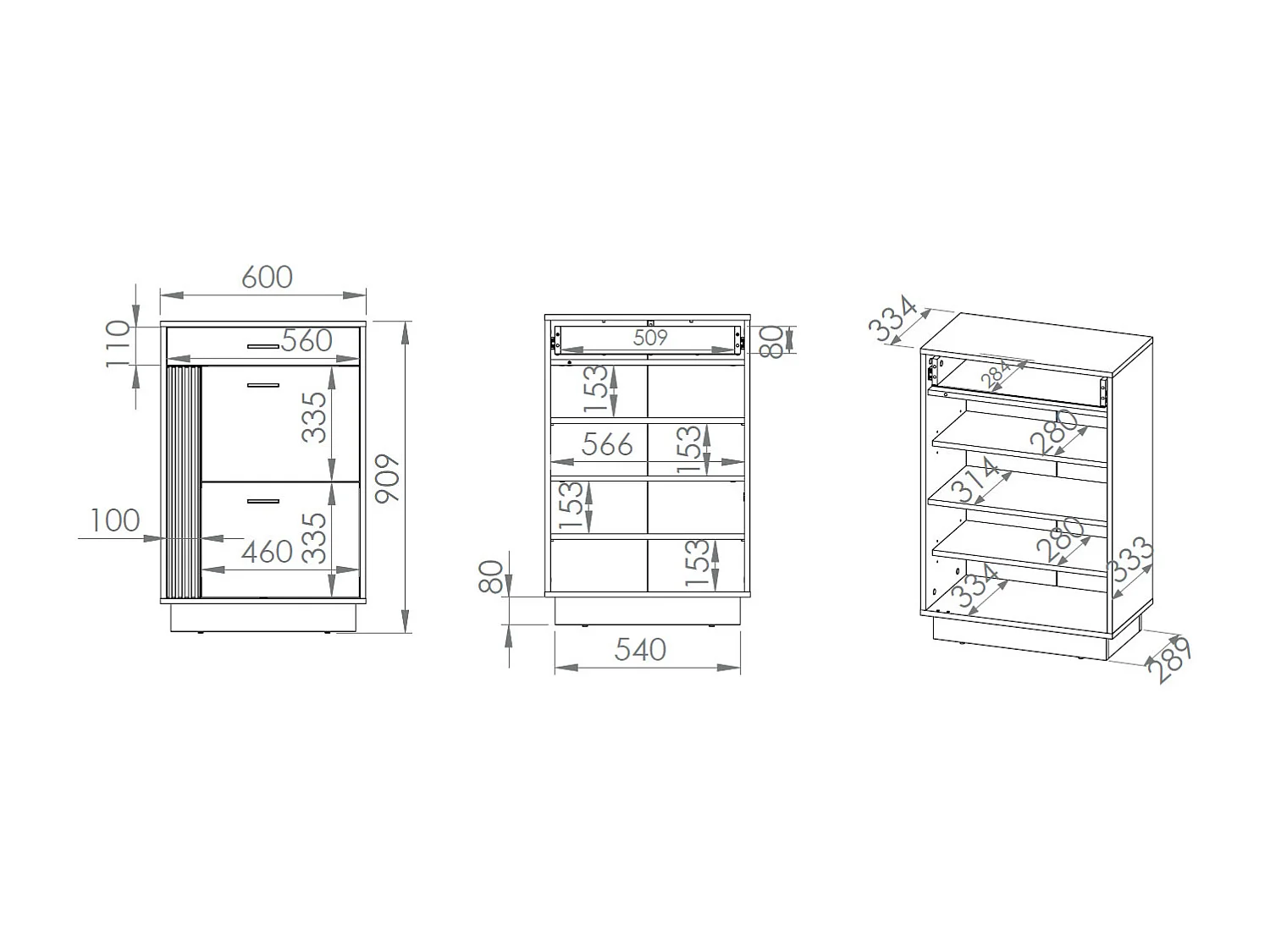 SCHUHSCHRANK Vasco Gold Craft Eiche / Schwarz 60 / 34 / 91cm
