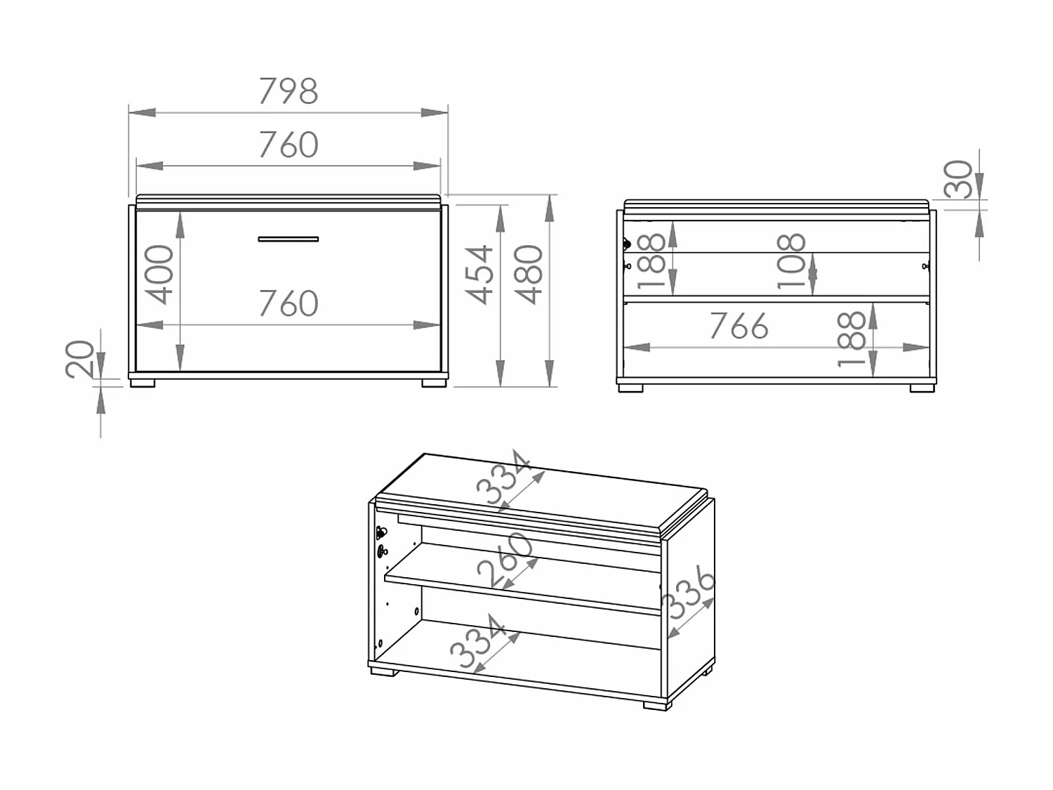 SCHUHBANK Caro Sonoma Eiche hell / schwarz 80 / 34 / 48cm