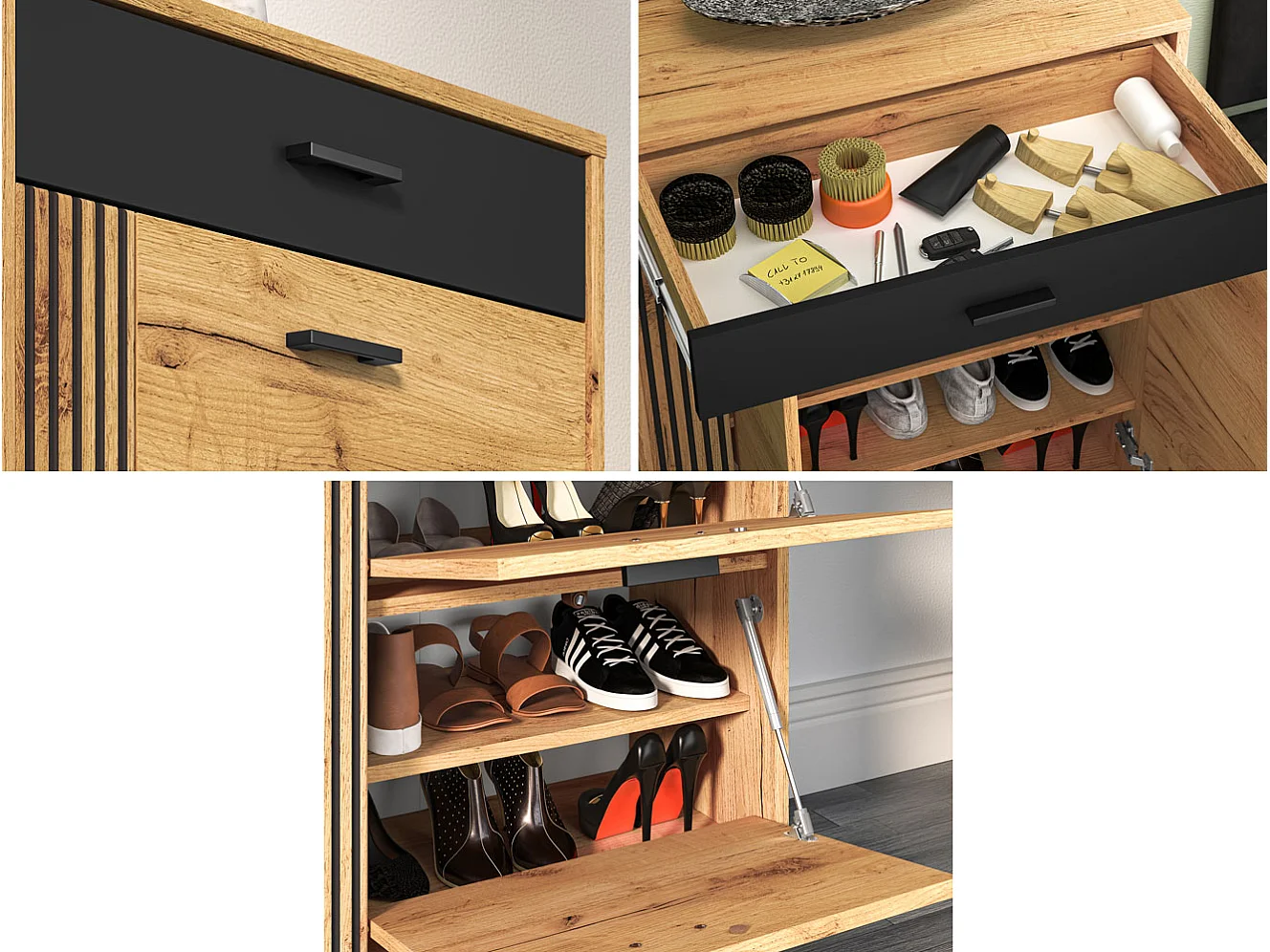 SCHUHSCHRANK Vasco Gold Craft Eiche / Schwarz 70 / 34 / 91cm