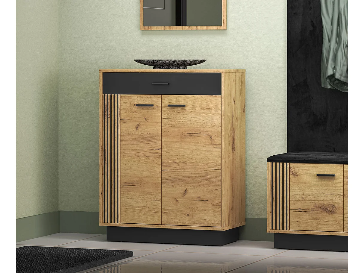 SCHUHSCHRANK Vasco Gold Craft Eiche / Schwarz 70 / 34 / 91cm