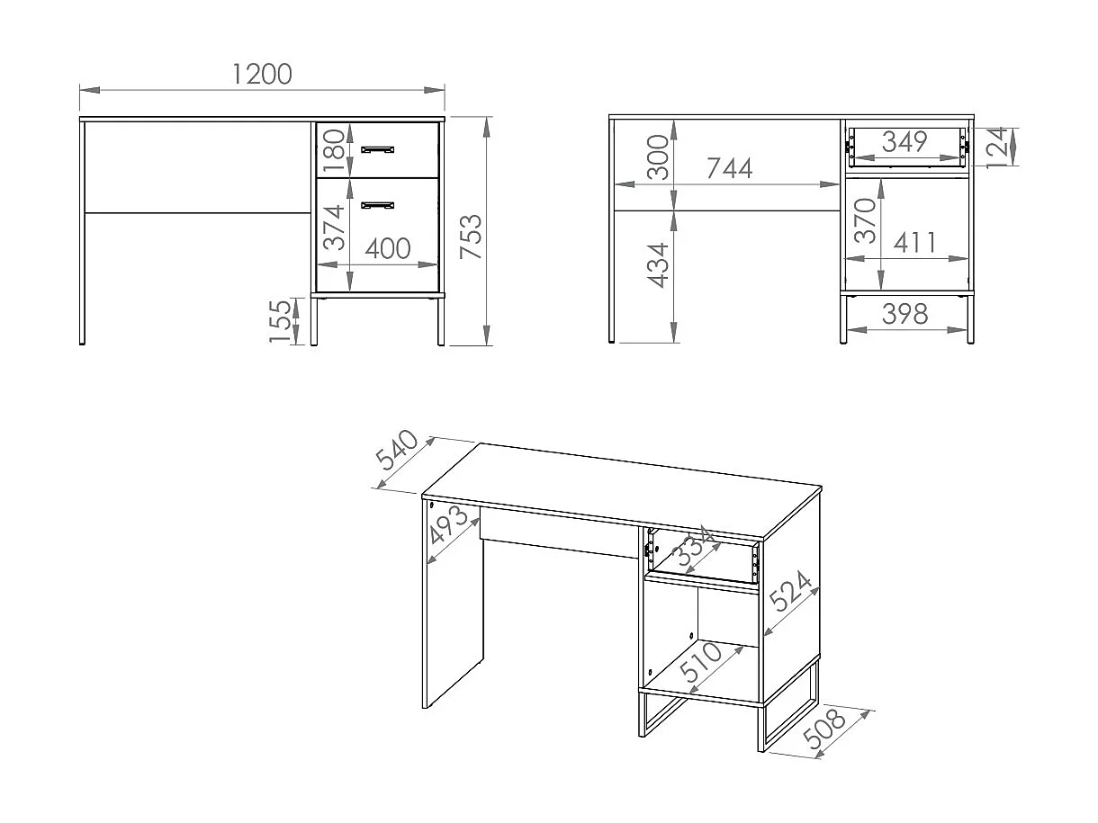 SCHREIBTISCH Colt schwarz / Craft Gold Eiche / Premium Steel 120 / 55 / 75cm