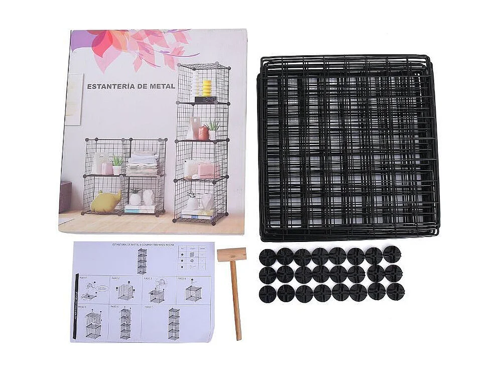 Estantería modular 4 compartimentos metal negro 147x37 cm