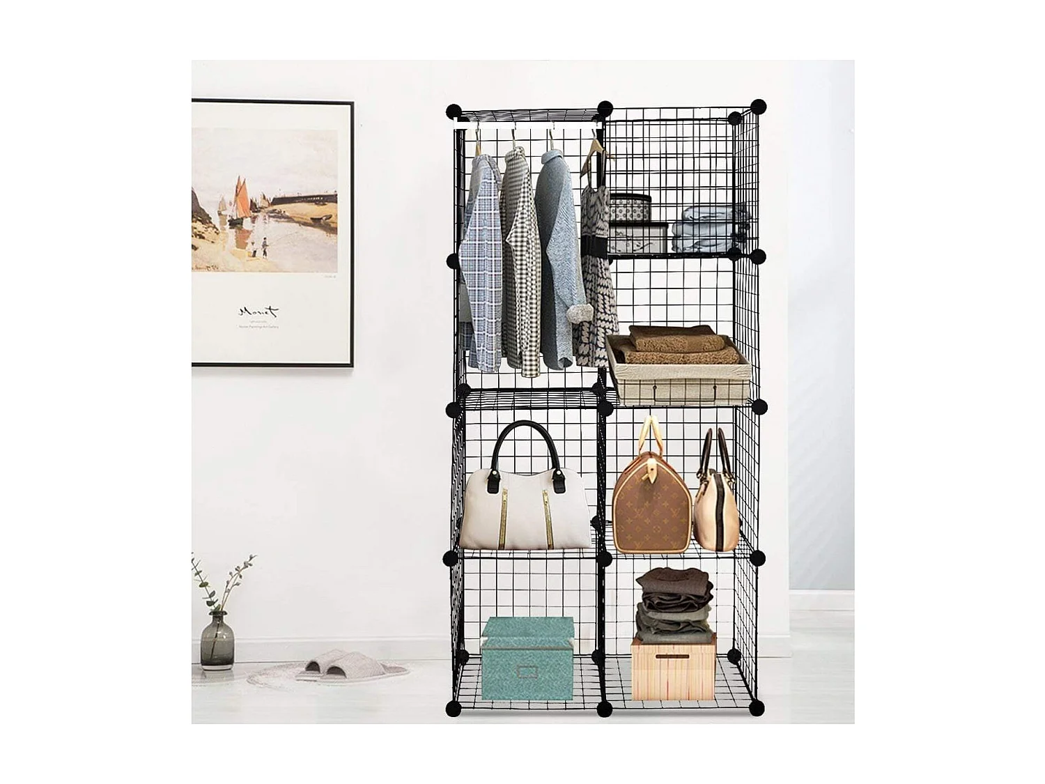 Estantería modular 4 compartimentos metal negro 147x37 cm