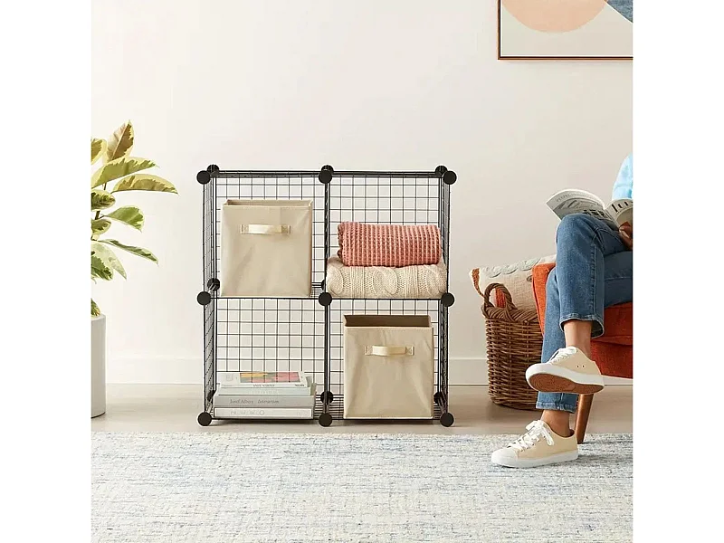 Estantería modular 4 compartimentos metal negro 147x37 cm