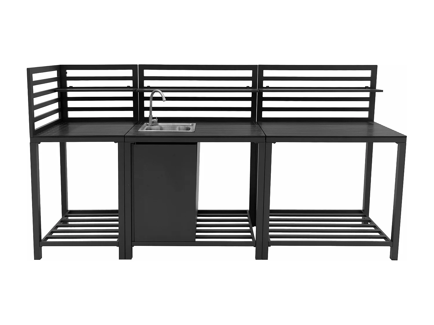 3-delige Buitenkeuken Set met Spoelbak, Modulaire Hoekelement, Aluminium, Grijs