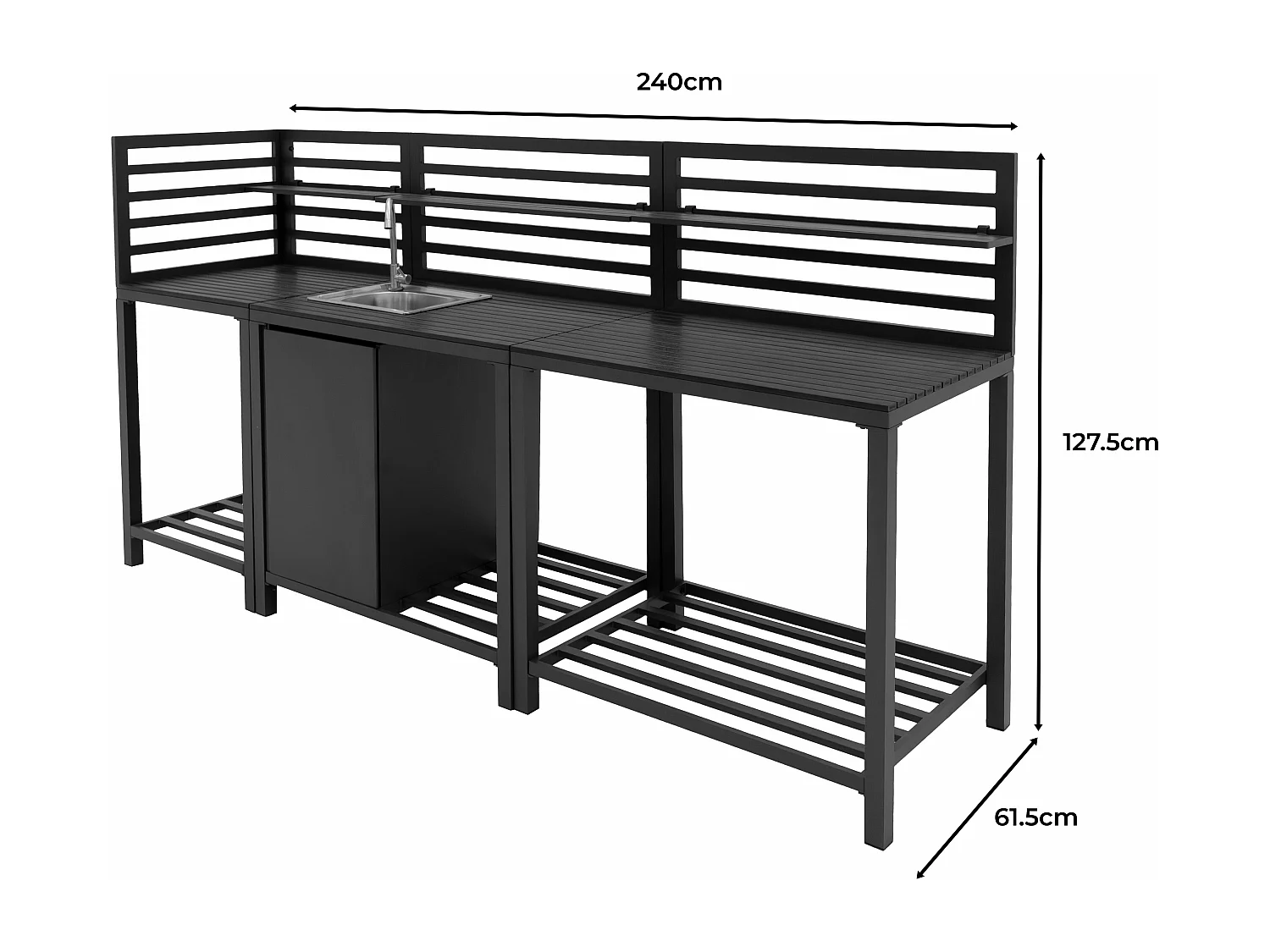 3-delige Buitenkeuken Set met Spoelbak, Modulaire Hoekelement, Aluminium, Grijs