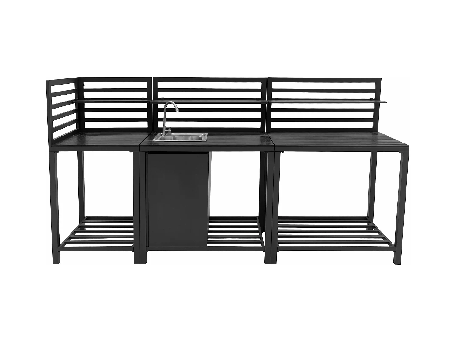 3-teiliges Outdoor-Küchenset mit modularer Konfiguration, Eckspüle & Tischmodul, Aluminium in Anthrazitgrau