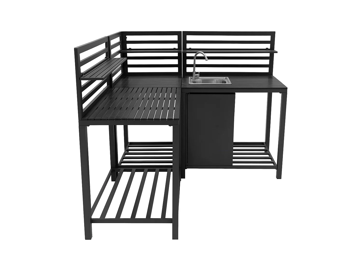 3-teiliges Outdoor-Küchenset mit modularer Konfiguration, Eckspüle & Tischmodul, Aluminium in Anthrazitgrau
