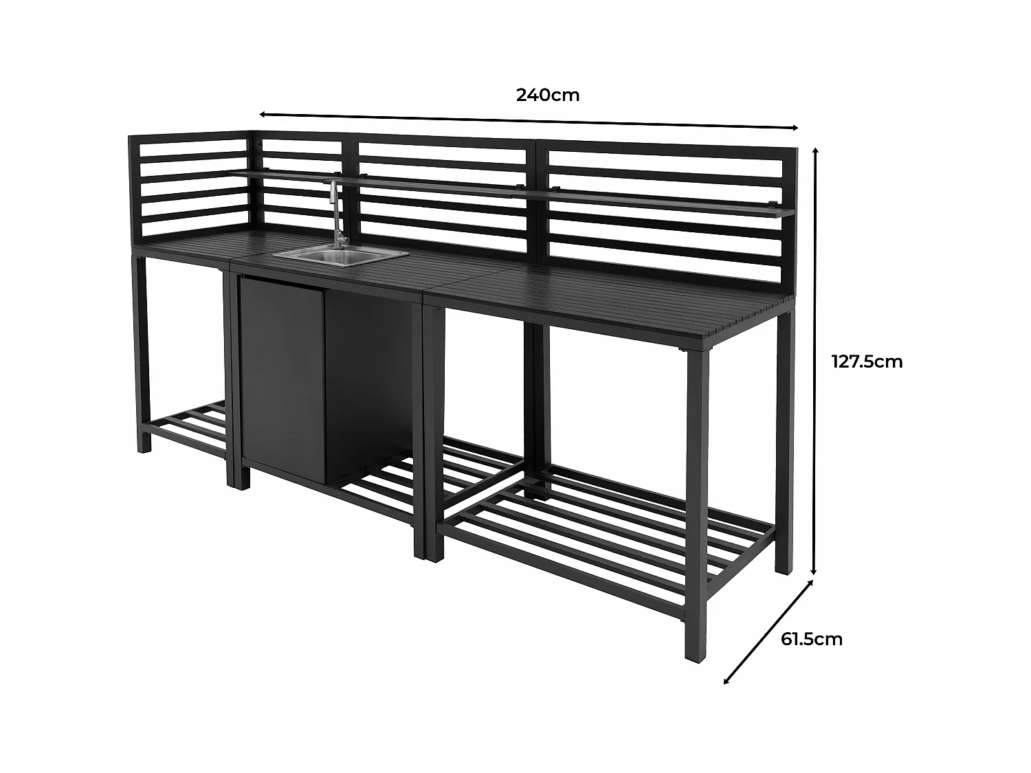 3-teiliges Outdoor-Küchenset mit modularer Konfiguration, Eckspüle & Tischmodul, Aluminium in Anthrazitgrau