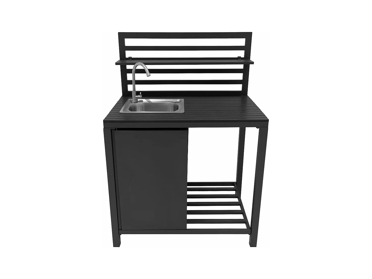 3-teiliges Outdoor-Küchenset mit modularer Konfiguration, Eckspüle & Tischmodul, Aluminium in Anthrazitgrau
