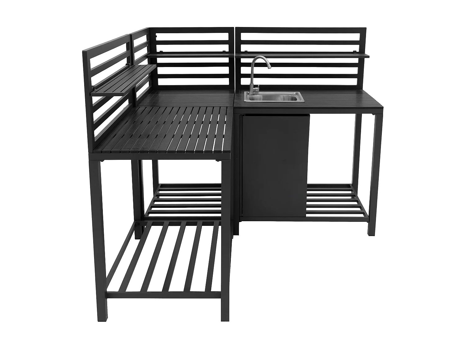 3-teiliges Outdoor-Küchenset mit modularer Konfiguration, Eckspüle & Tischmodul, Aluminium in Anthrazitgrau