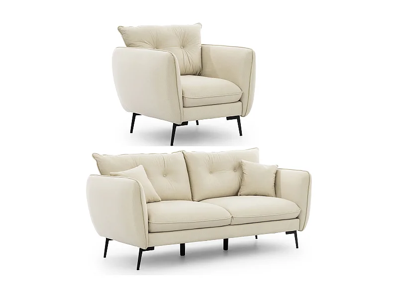 Ensemble de canapés 3+1 en tissu avec de hauts pieds en métal noir Nordloft