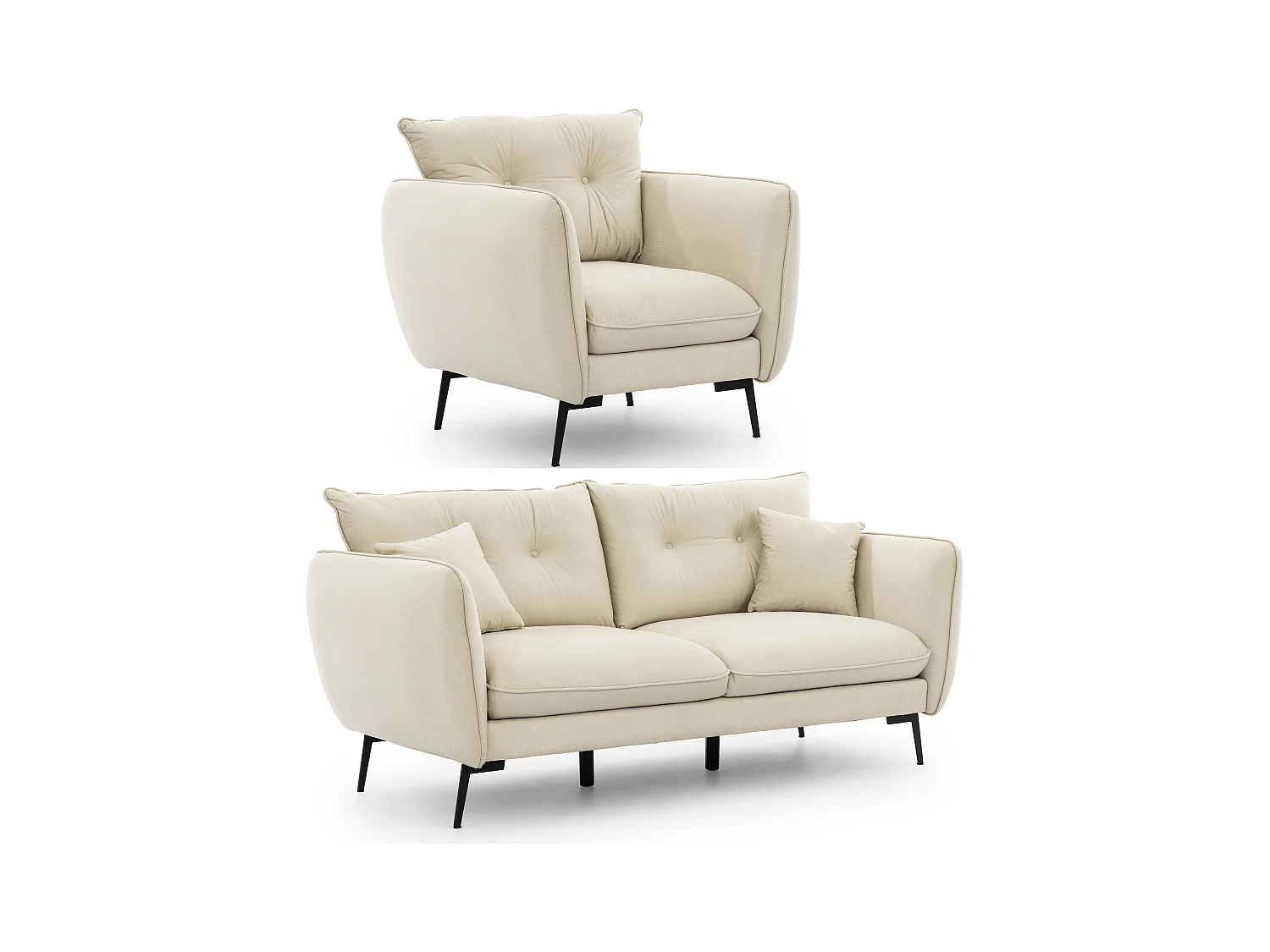 Ensemble de canapés 3+1 en tissu avec de hauts pieds en métal noir Nordloft
