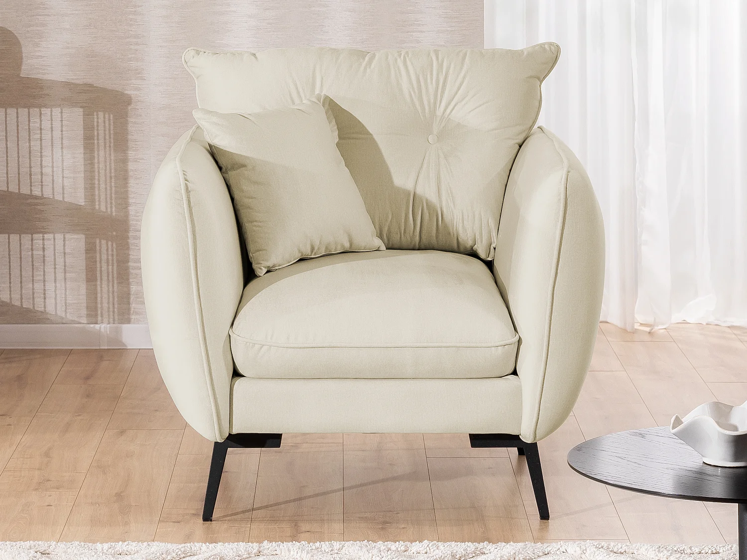 Nordloft - Modernes Polstergarnitur 3+1 aus Beige Samt-Stoff mit Hohen Schwarzen Metallfüßen und schöner Sitzkomfort