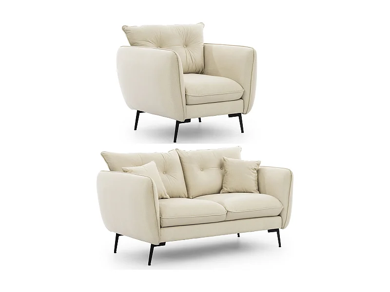 Ensemble de canapés 2+1 en tissu avec de hauts pieds en métal noir Nordloft