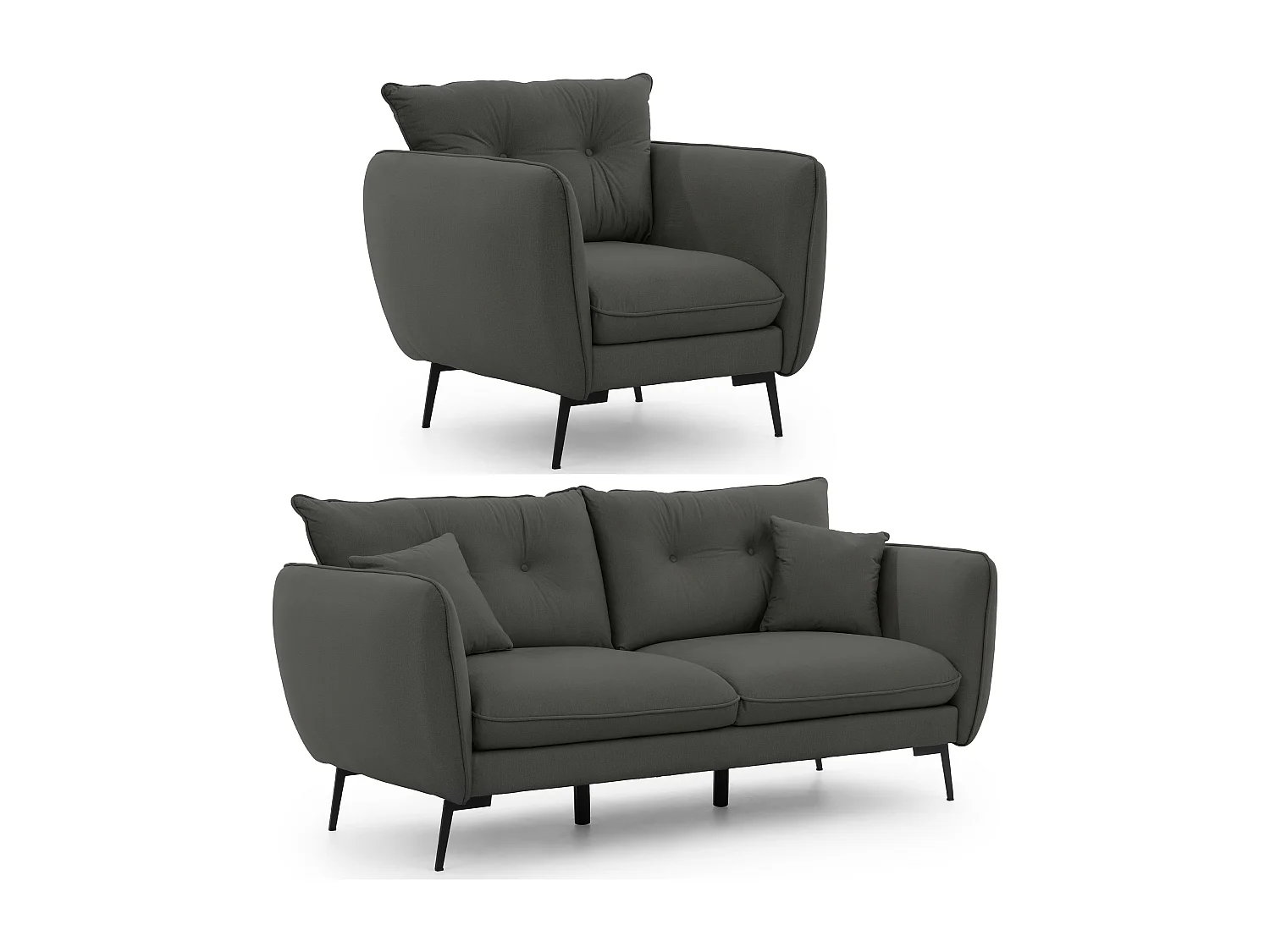 Nordloft - Modernes Polstergarnitur 3+1 aus Dunkelgrau Samt-Stoff mit Hohen Schwarzen Metallfüßen und schöner Sitzkomfort