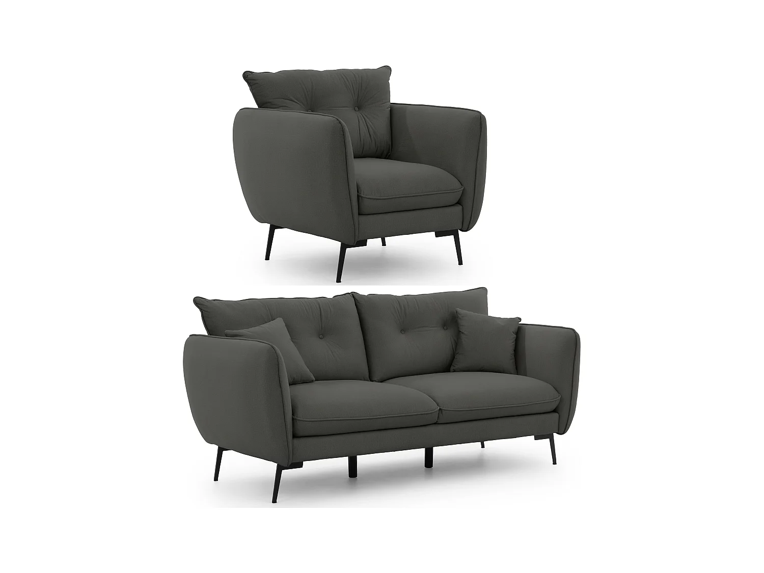 Ensemble de canapés 3+1 en tissu avec de hauts pieds en métal noir Nordloft