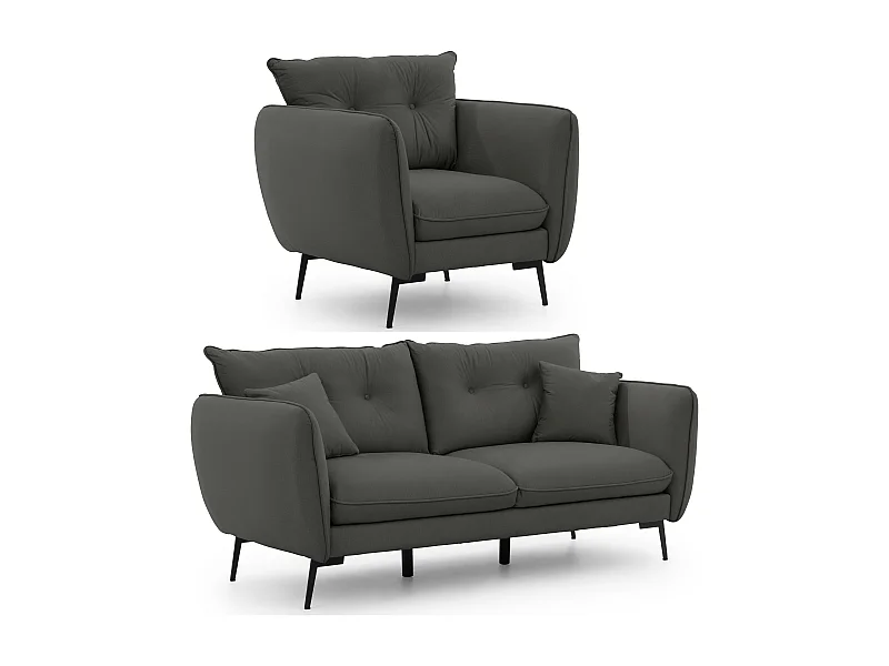 Ensemble de canapés 3+1 en tissu avec de hauts pieds en métal noir Nordloft