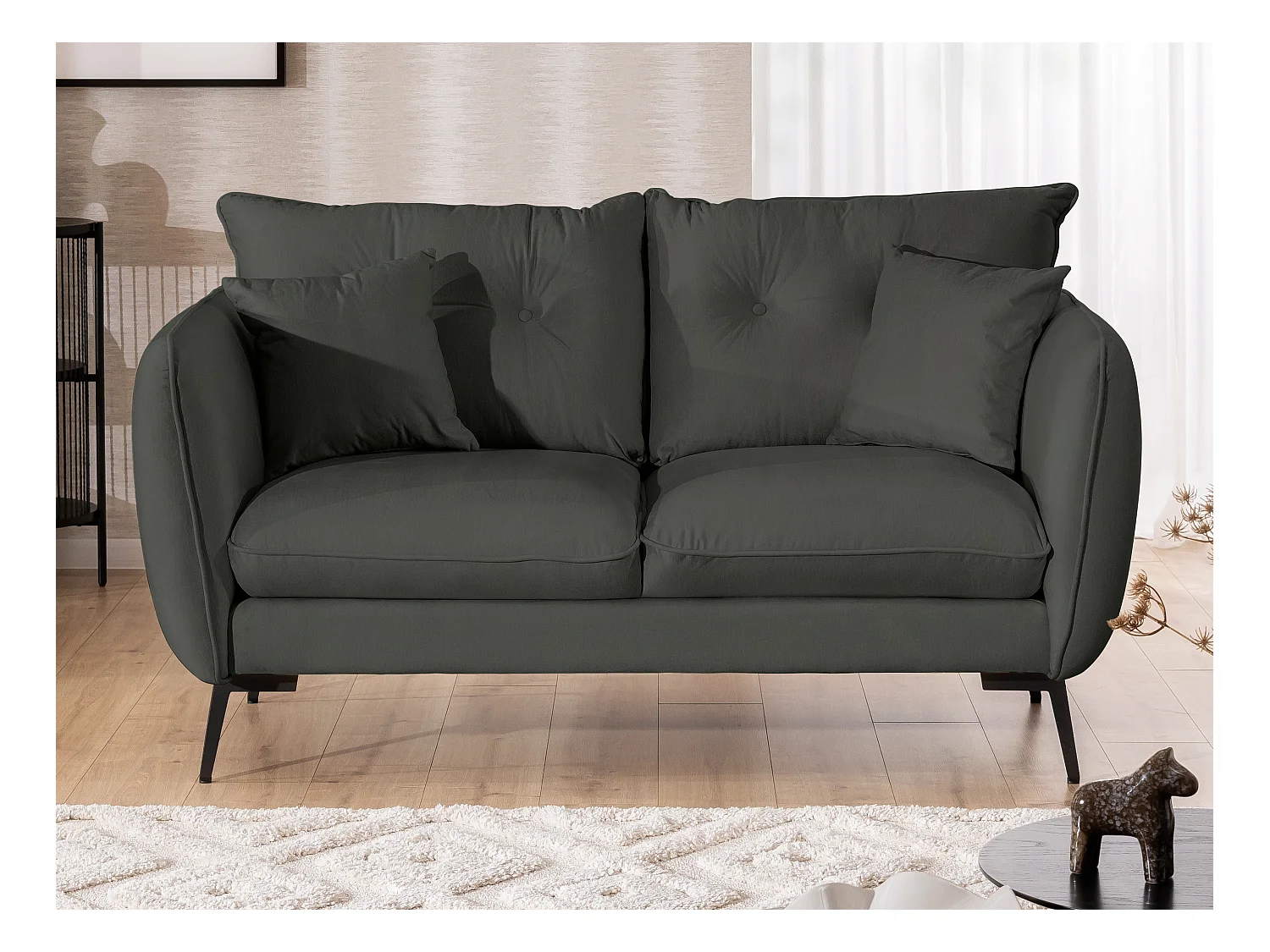 Ensemble de canapés 2+1 en tissu avec de hauts pieds en métal noir Nordloft