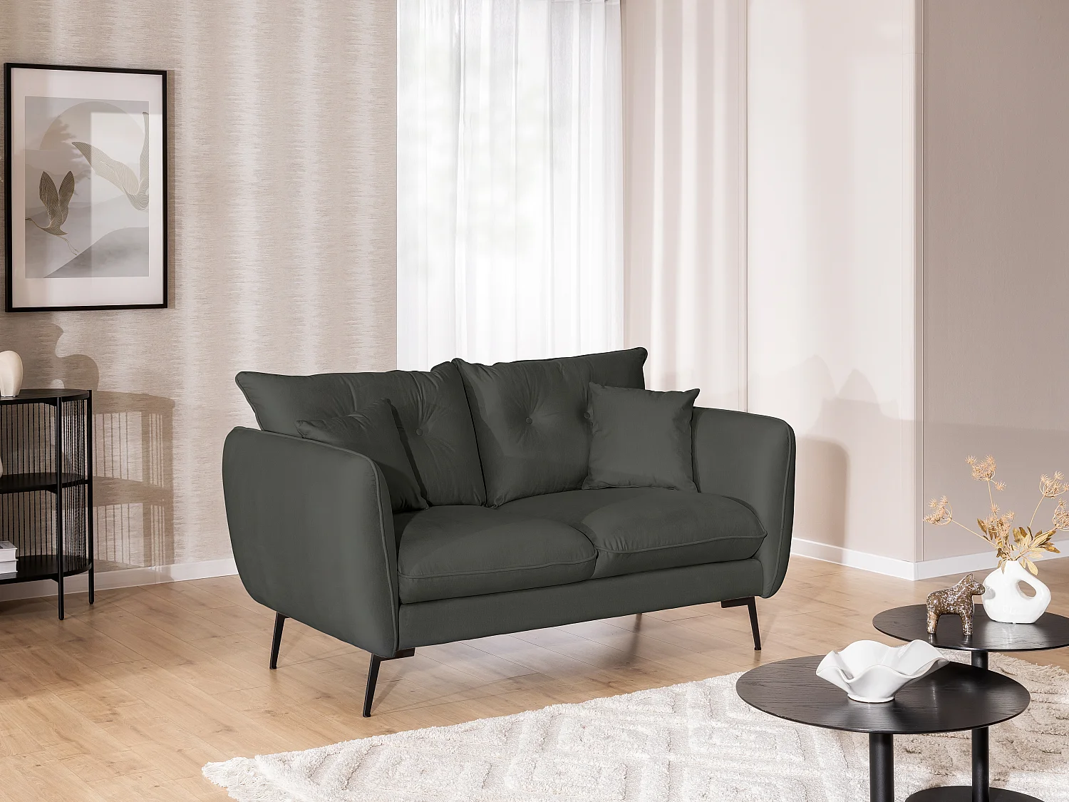 Ensemble de canapés 2+1 en tissu avec de hauts pieds en métal noir Nordloft