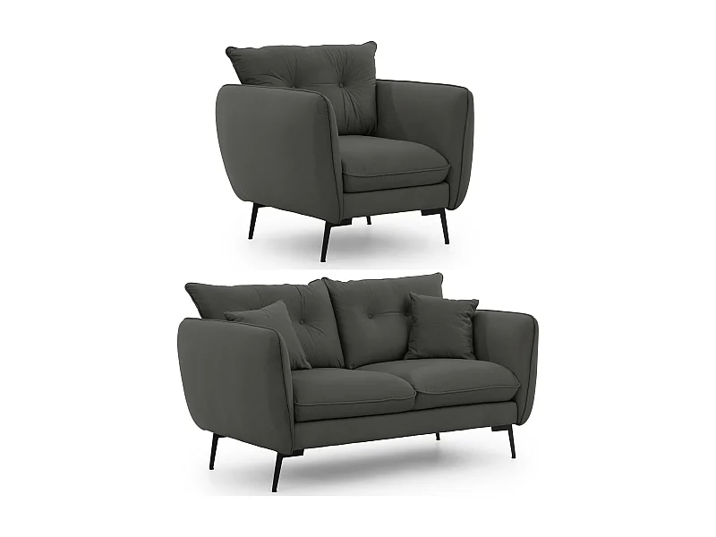 Ensemble de canapés 2+1 en tissu avec de hauts pieds en métal noir Nordloft