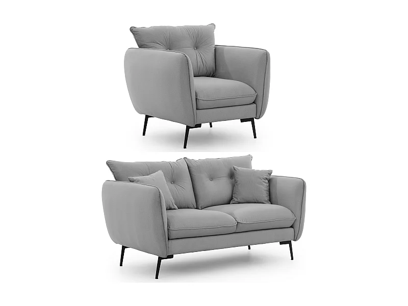 Ensemble de canapés 2+1 en tissu avec de hauts pieds en métal noir Nordloft