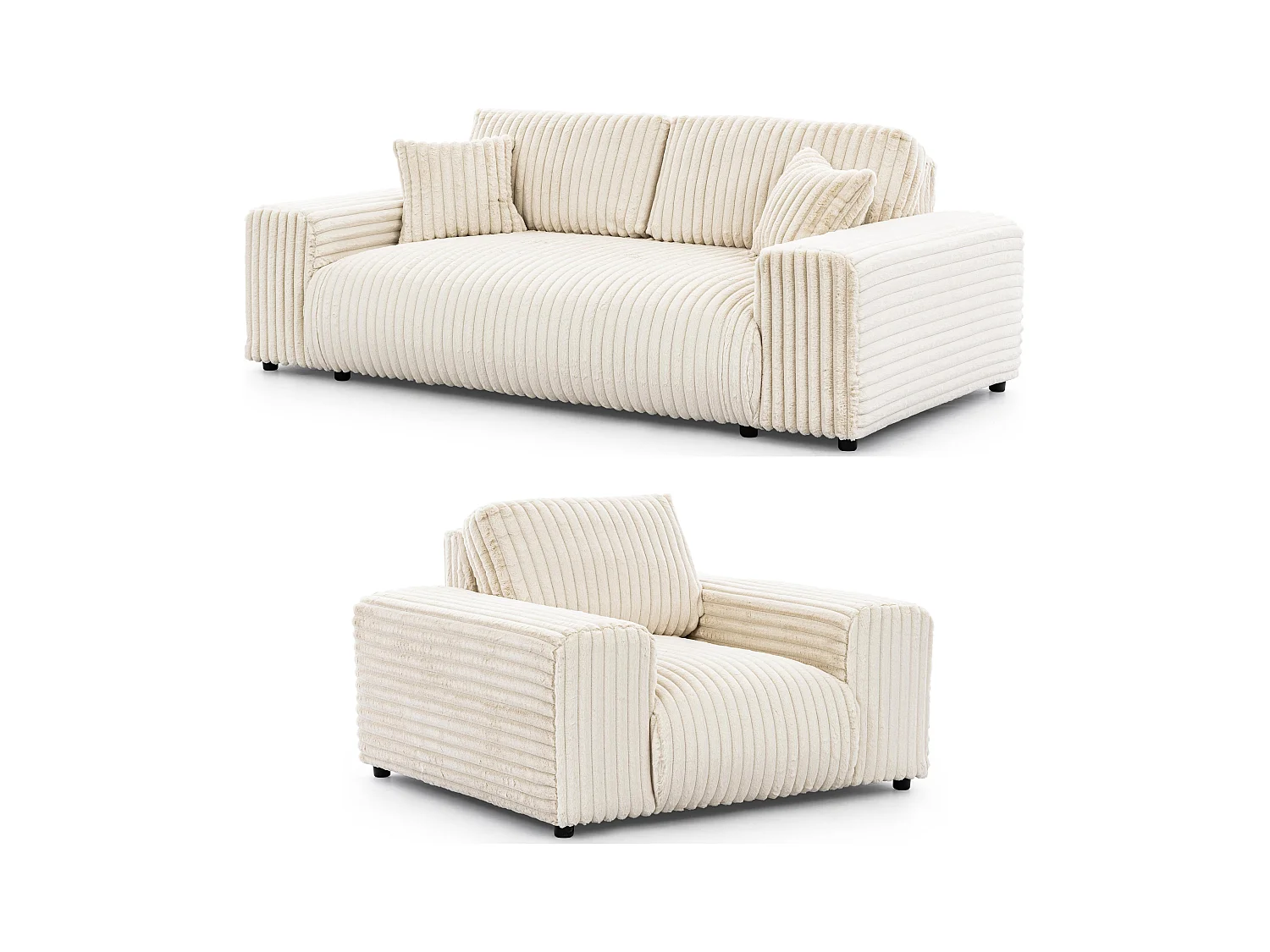 Mollis - Polstergarnitur 3+1 aus Hellbeige Plüschcord mit schöner Sitzkomfort