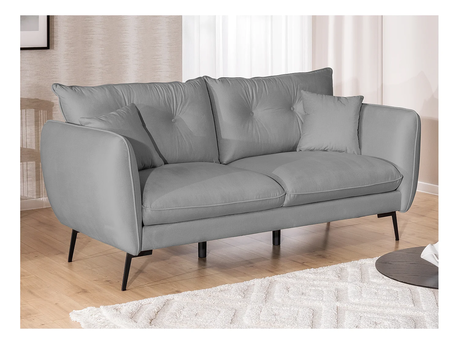 Nordloft - Modernes Polstergarnitur 3+1 aus Hellgrau Samt-Stoff mit Hohen Schwarzen Metallfüßen und schöner Sitzkomfort