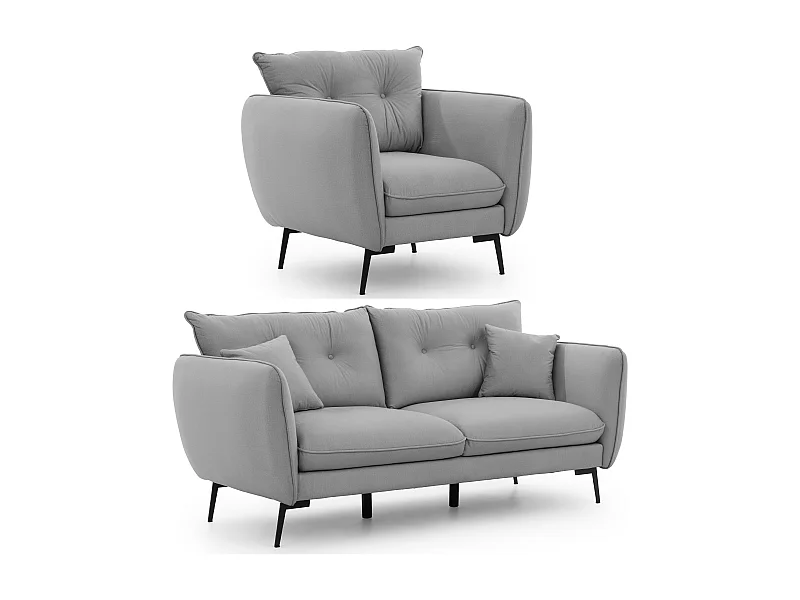 Ensemble de canapés 3+1 en tissu avec de hauts pieds en métal noir Nordloft