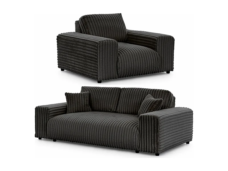 Mollis - Polstergarnitur 3+1 aus Dunkelgrau Plüschcord mit schöner Sitzkomfort