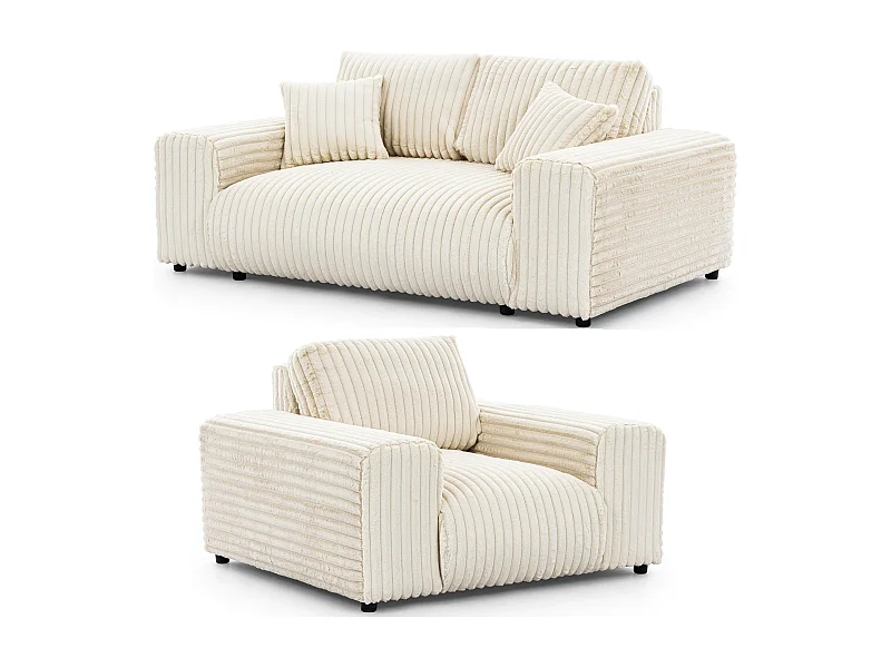 Mollis - Polstergarnitur 2+1 aus Hellbeige Plüschcord mit schöner Sitzkomfort
