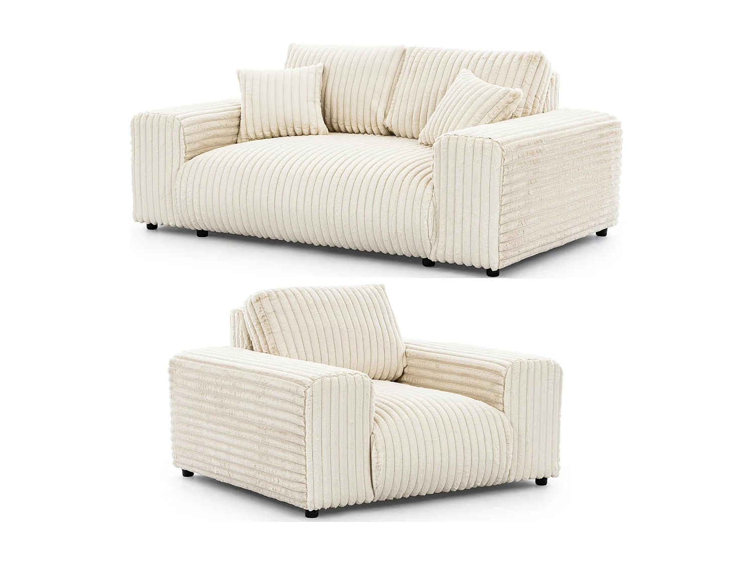 Mollis - Polstergarnitur 2+1 aus Hellbeige Plüschcord mit schöner Sitzkomfort