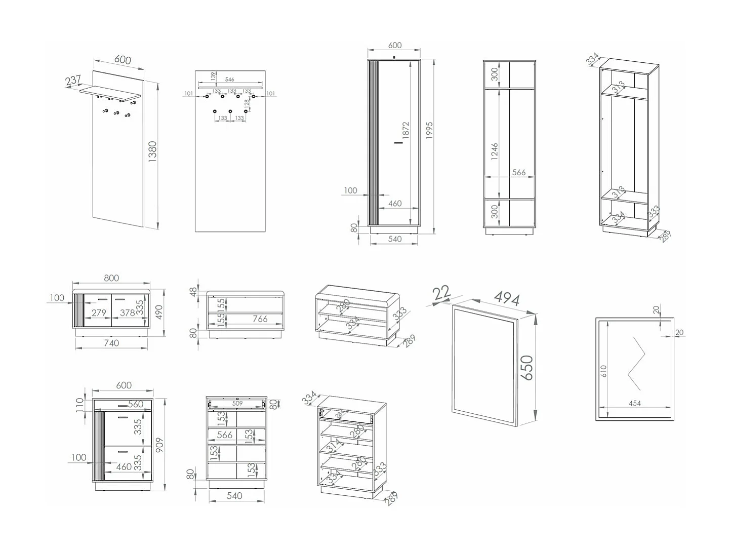 GARDEROBEN-SET Vasco Gold Craft Eiche / Schwarz 5-teilig