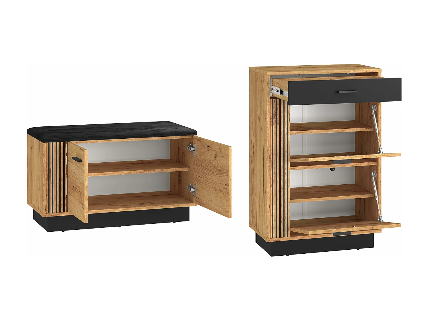 GARDEROBEN-SET Vasco Gold Craft Eiche / Schwarz 5-teilig