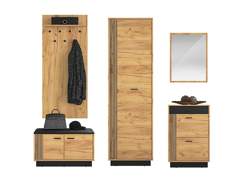 GARDEROBEN-SET Vasco Gold Craft Eiche / Schwarz 5-teilig
