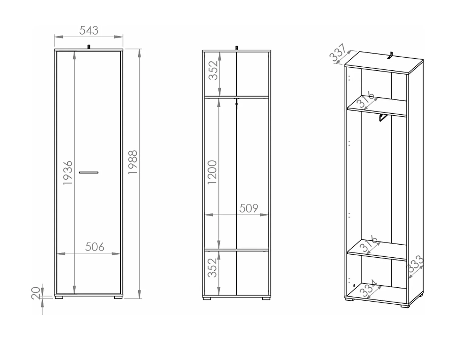 GARDEROBENSCHRANK Caro Sonoma Eiche hell 55 / 34 / 199cm