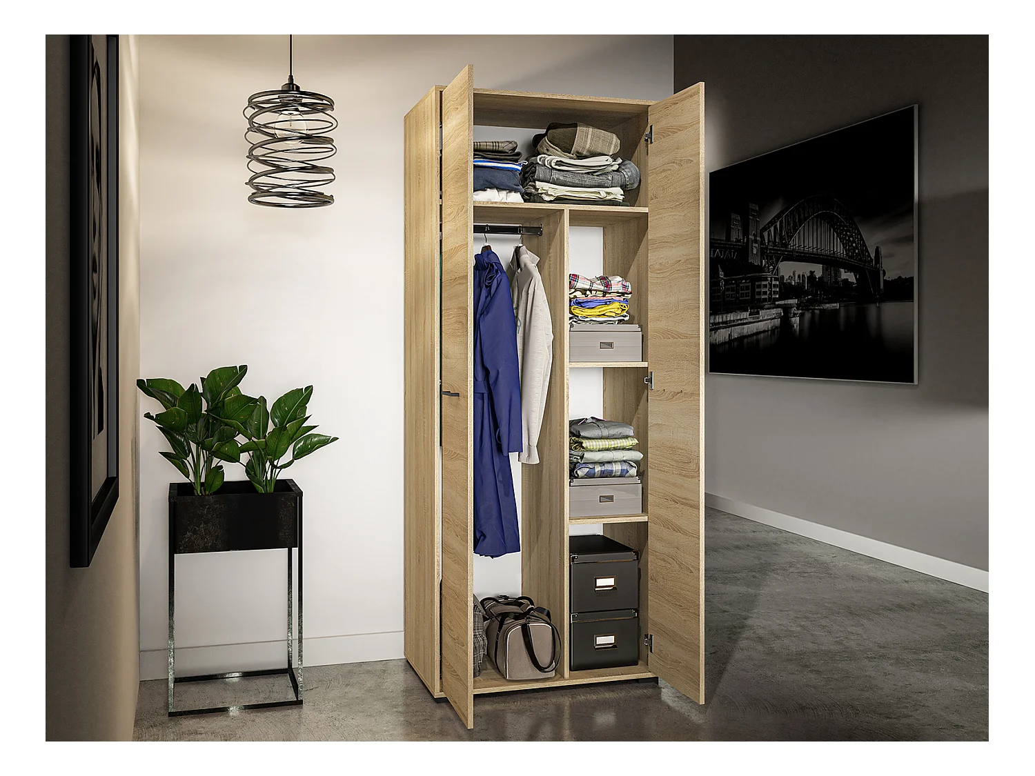 GARDEROEBNSCHRANK Caro Sonoma Eiche hell 80 / 51 / 199cm