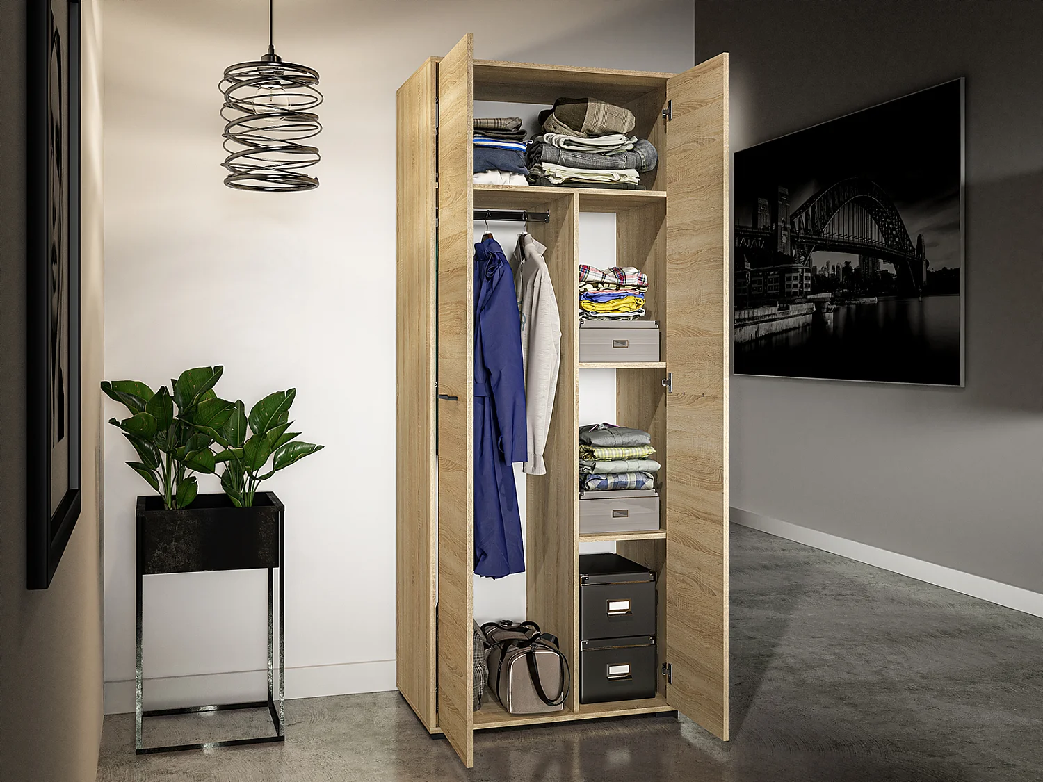 GARDEROEBNSCHRANK Caro Sonoma Eiche hell 80 / 51 / 199cm